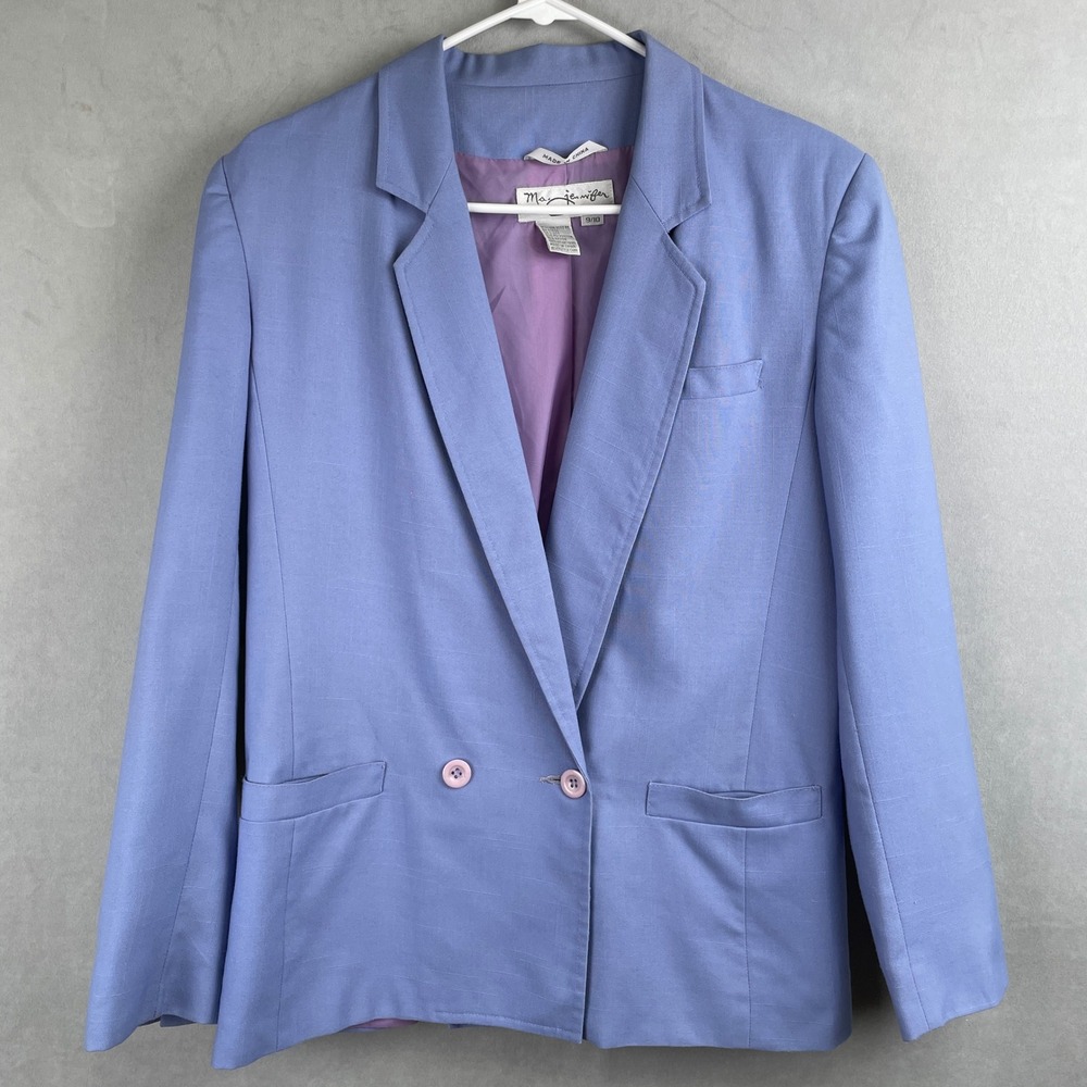 Ms Jennifer Vintage Periwinkle Blue Double Breasted Blazer Power Jacket Sz 9/10